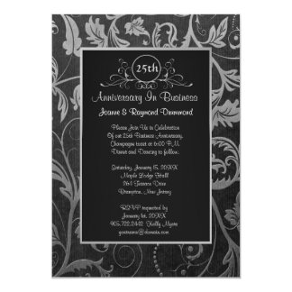 Black - Silver Damask 25th Business Anniversary Invitation