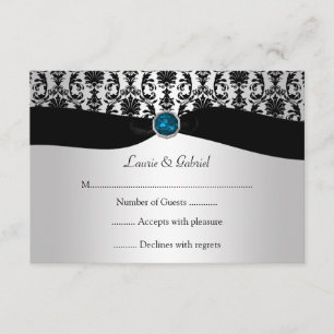 Black Silver Damask Blue Topaz Jewel RSVP Invitati