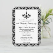 Black, Silver Damask, Chandelier 25th Anniversary Invitation (Standing Front)