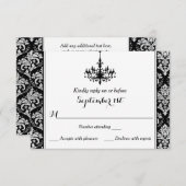 Black, Silver Damask, Chandelier Reply Card (Front/Back)