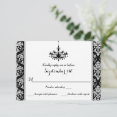 Black, Silver Damask, Chandelier Reply Card (Standing Front)