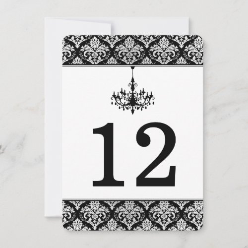 Black Silver Damask Chandelier Table Number Card