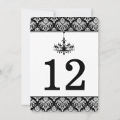 Black, Silver Damask, Chandelier Table Number Card (Back)