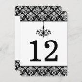 Black, Silver Damask, Chandelier Table Number Card (Front/Back)