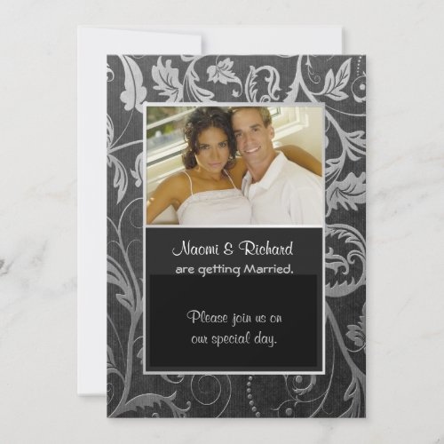 Black &amp; Silver Damask Photo Invitation