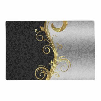 Black & Silver Damask  Placemat by gogaonzazzle at Zazzle