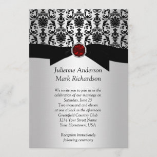Black Silver Damask Ruby Wedding Invitatio Invitation