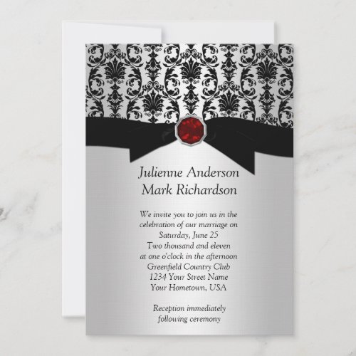 Black Silver Damask Ruby Wedding Invitatio Invitation