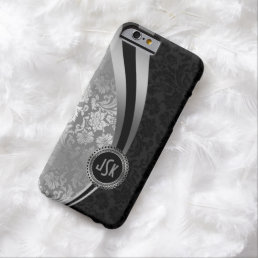 Black &amp; Silver Damasks Dynamic Stripes Monogramed Barely There iPhone 6 Case