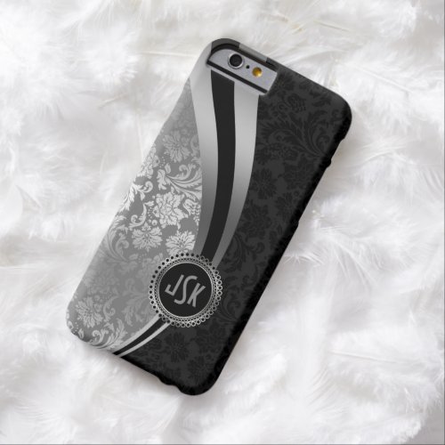 Black  Silver Damasks Dynamic Stripes Monogramed Barely There iPhone 6 Case