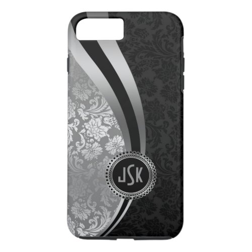 Black  Silver Damasks Dynamic Stripes Monogramed iPhone 8 Plus7 Plus Case