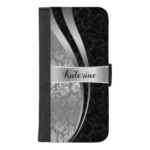 Black & Silver Damasks Geometric Design iPhone 8/7 Plus Wallet Case