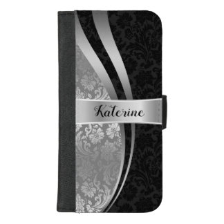 Black & Silver Damasks Geometric Design iPhone 8/7 Plus Wallet Case