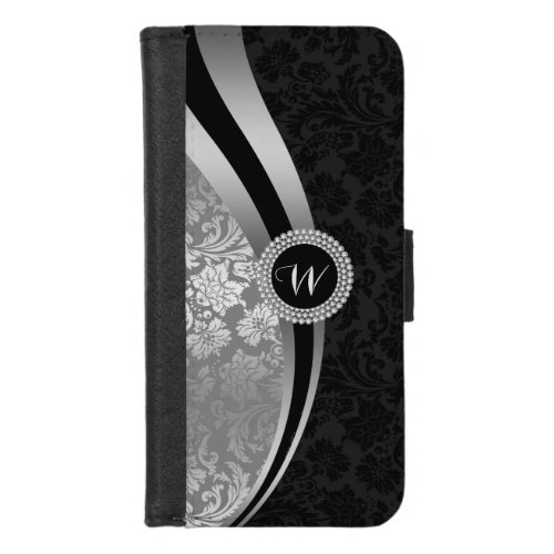 Black  silver damasks geometric girly design iPhone 87 wallet case