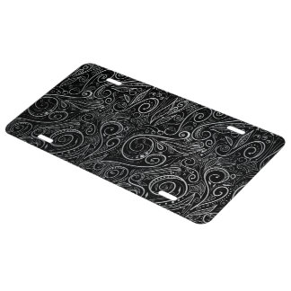 Black Silver Damasks License Plate