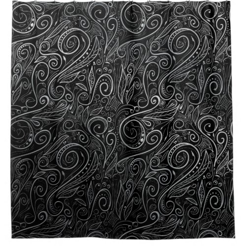 Black Silver Damasks Shower Curtain