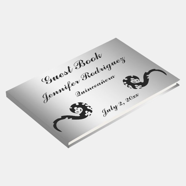 Black Silver Dancing Dragon Quinceañera Guest Book