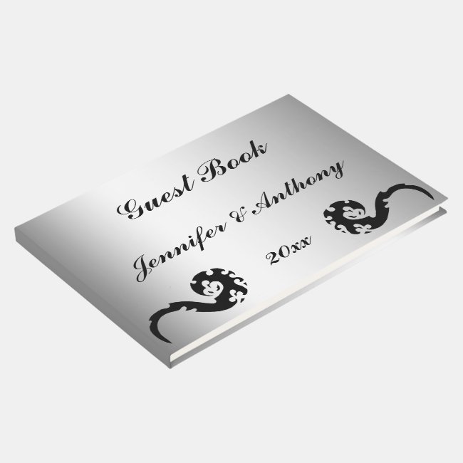 Black Silver Dancing Dragon  Wedding Guest Book