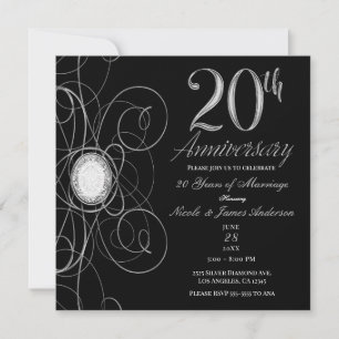Black & Silver Diamond 20 20th Anniversary Party Invitation