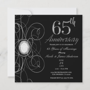 Black & Silver Diamond 65 65th Anniversary Party Invitation