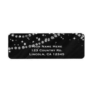 Black & Silver Diamond Bling Glam Sparkle Label