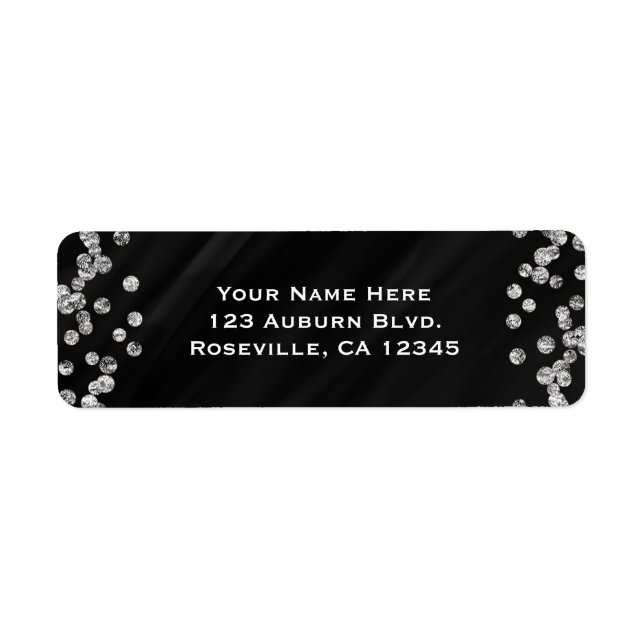 Black & Silver Diamond Bling Glam Sparkle Party Label (Front)