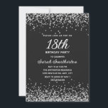 Black Silver Diamond Glitter 18th Birthday Invitation<br><div class="desc">Mark the milestone in style with this elegant 18th birthday party invitation featuring sparkling faux silver glitter confetti on a sleek black background. The bold design highlights the milestone age in modern typography with a graceful script font for the guest of honor’s name. Perfect for anyone celebrating their 18th birthday,...</div>
