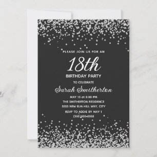 Black Silver Diamond Glitter 18th Birthday Invitation