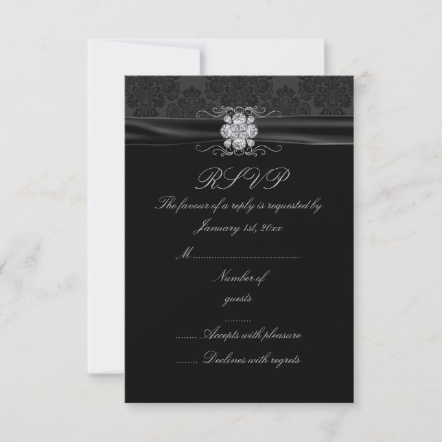 Black & Silver Diamond RSVP Card (Front)