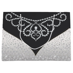 Black Silver Diamond Womans Large Gift Bag