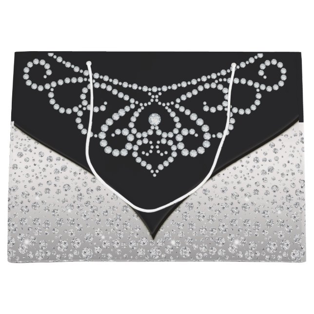 Black Silver Diamond Womans Large Gift Bag (Front)