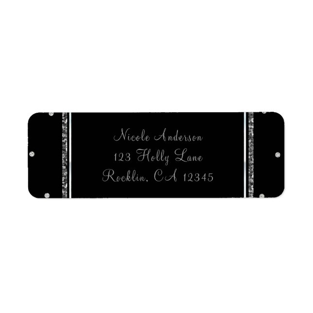Black & Silver Dots Modern Glam Wedding Party Label (Front)