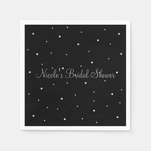 Black & Silver Dots Modern Glam Wedding Party Napkins (Front)