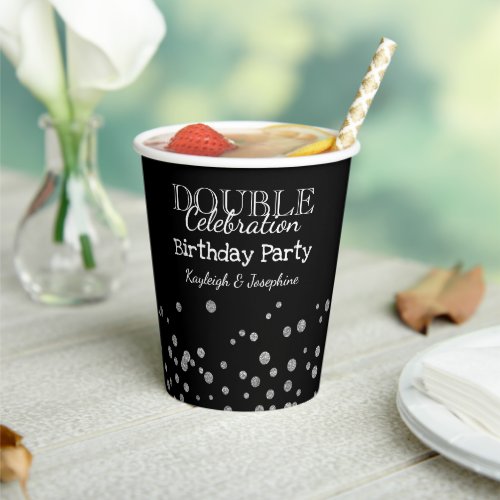 Black  Silver Double Celebration Birthday Party Paper Cups