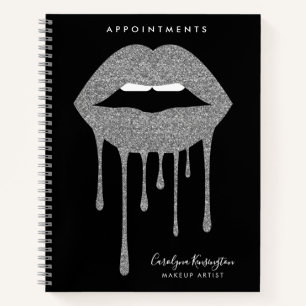Black Silver Dripping Glitter Lips Makeup  Notebook