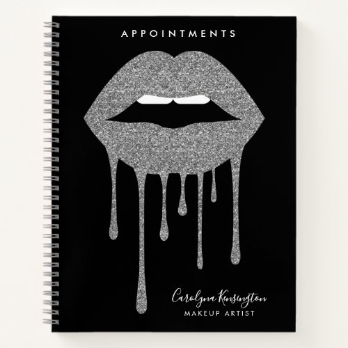 Black Silver Dripping Glitter Lips Makeup  Notebook