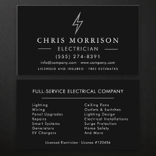 Black Silver Electrician Business Card