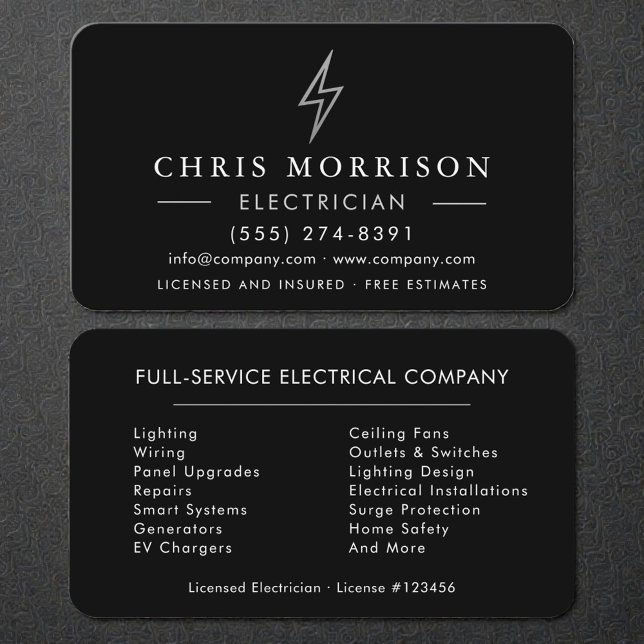 Black Silver Electrician Electrical Business Card (Creator Uploaded)