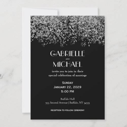 Black  Silver Elegant Abstract Wedding Invitation