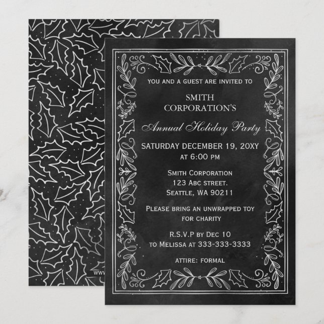 Black Silver Elegant Corporate Holiday Party  Invitation (Front/Back)