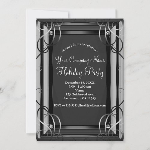 Black  Silver Elegant Corporate Holiday Party Invitation