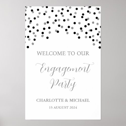 Black Silver Engagement Party Custom 12x18 Poster