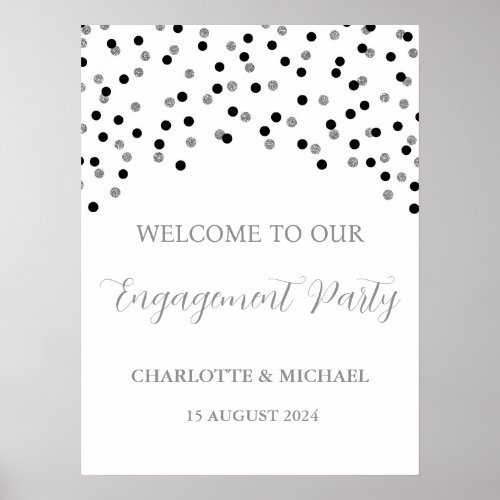Black Silver Engagement Party Custom 18x24 Poster