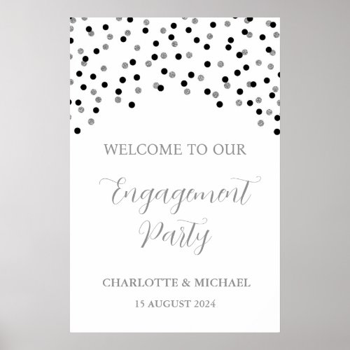 Black Silver Engagement Party Custom 20x30 Poster