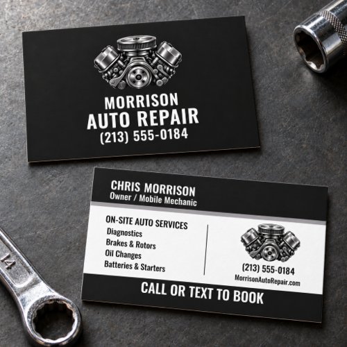 Black & Silver Engine Auto Repair Business Card