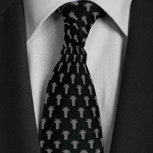 Black & Silver Farmer Rancher Cow Head Neck Tie