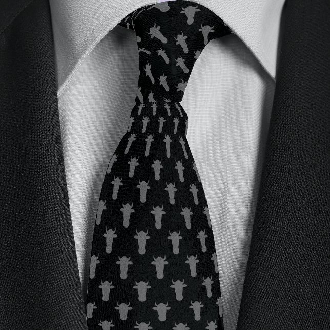 Black & Silver Farmer Rancher Cow Head Neck Tie (Creator Uploaded)