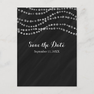 Black & Silver Faux Diamond Bling Save The Date Announcement Postcard