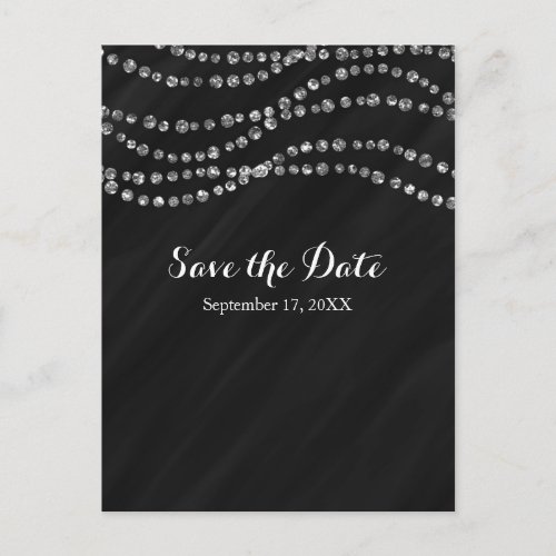 Black  Silver Faux Diamond Bling Save The Date Announcement Postcard