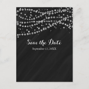 Black & Silver Faux Diamond Bling Save The Date Announcement Postcard
